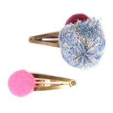 Barrettes Pompons - Bleu