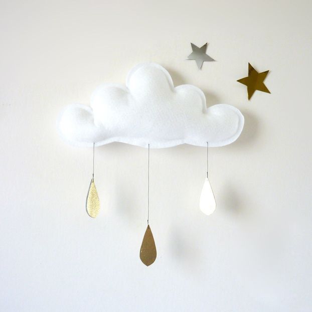 Wolken Mobile mit goldenen Tropfen - Weiß -product