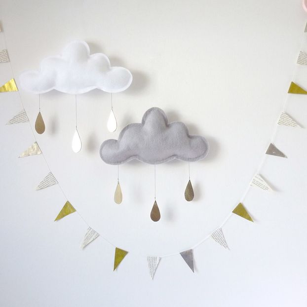Wolken Mobile mit goldenen Tropfen - Weiß -product