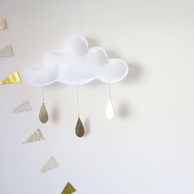 Wolken Mobile mit goldenen Tropfen - Weiß -product