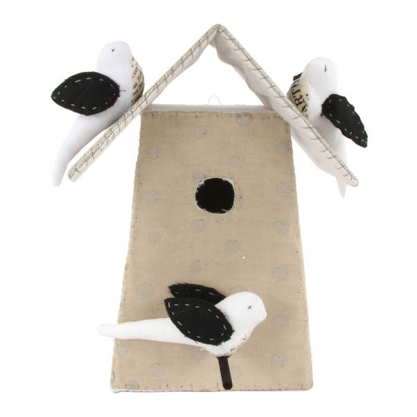 Nichoir pois argentés avec 3 oiseaux - Naturel et blanc-product