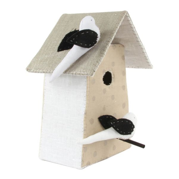 Nichoir pois argentés avec 3 oiseaux - Naturel et blanc-product