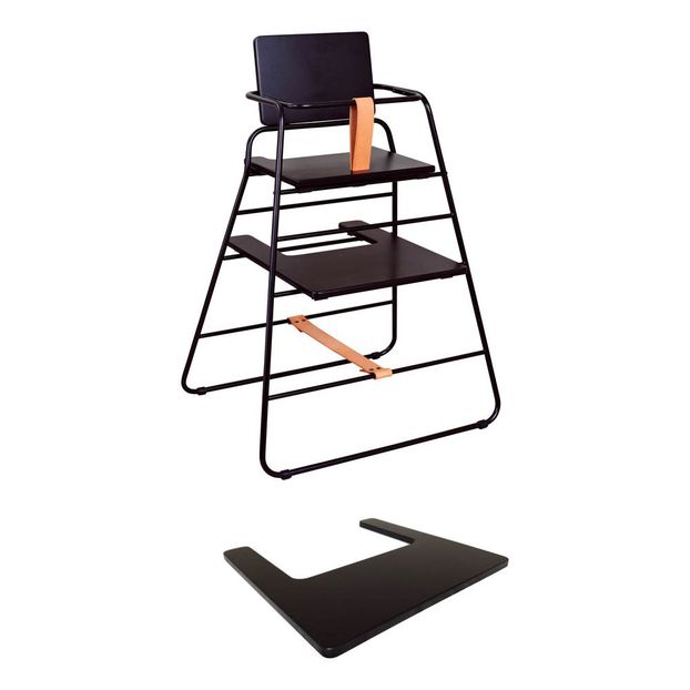 Chaise haute Towerchair - Noir et cuir naturel-product
