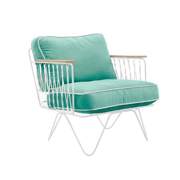 Fauteuil Croisette blanc, coton vert d'eau-product
