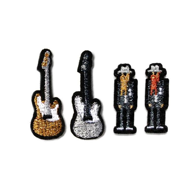 Set of 4 Guitar and Guitarist Badges Noir-product