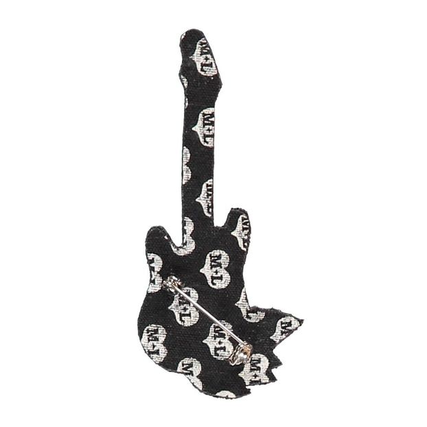 Hand Embroidered Guitar on Fire Brooch Brown-product
