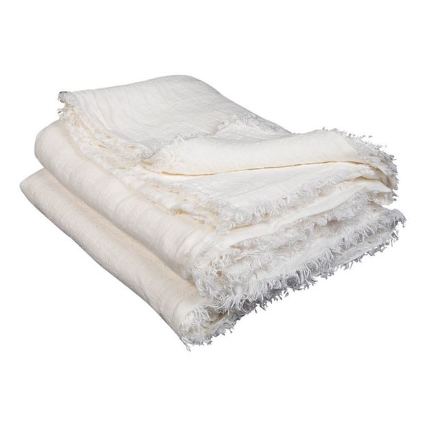 Plaid vice versa frangé en lin froissé lavé Blanc Ecru-product