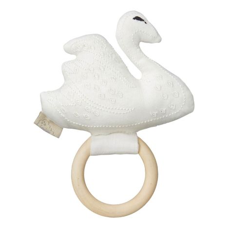 Hochet en bois et tissu cygne-product