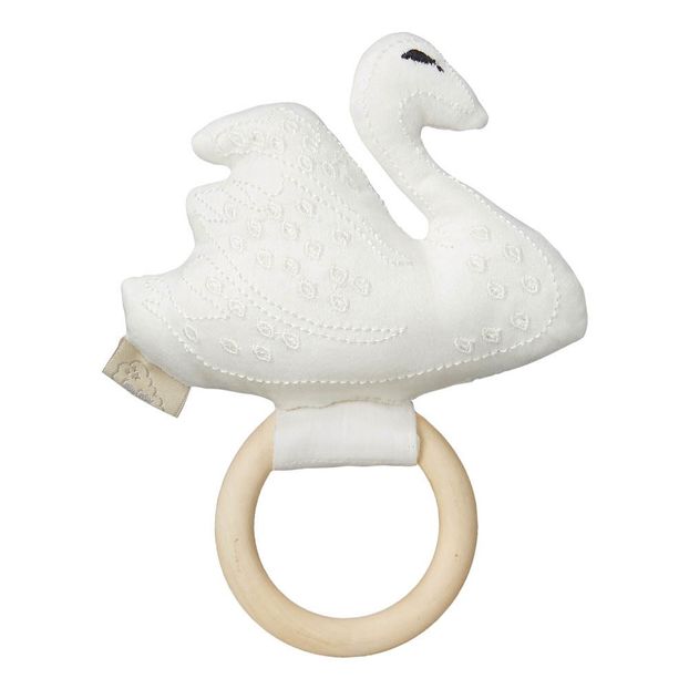 Hochet en bois et tissu cygne-product