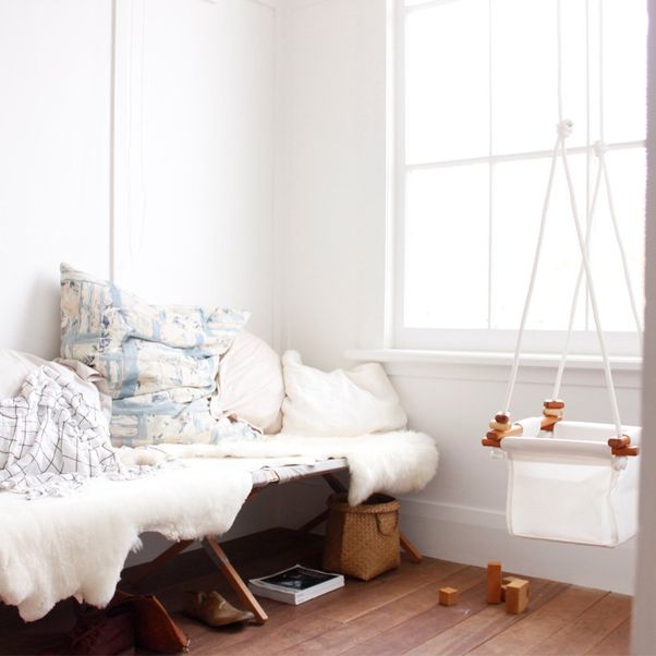 Wood and Fabric Baby Swing-product