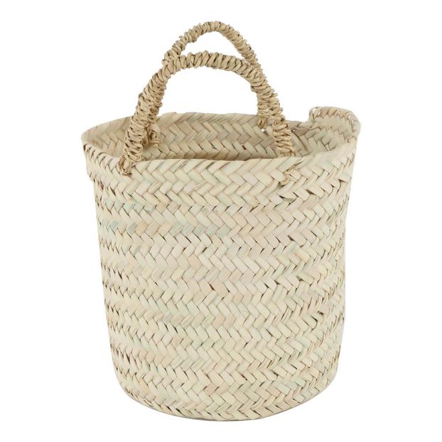 Panier plat rond en feuilles de palmier tréssées-product