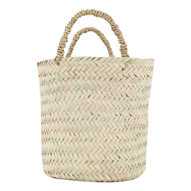 Panier plat rond en feuilles de palmier tréssées-product