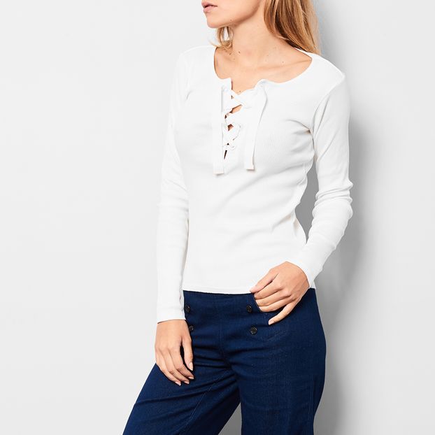Carmen Ribbed Lace Up T-Shirt-product