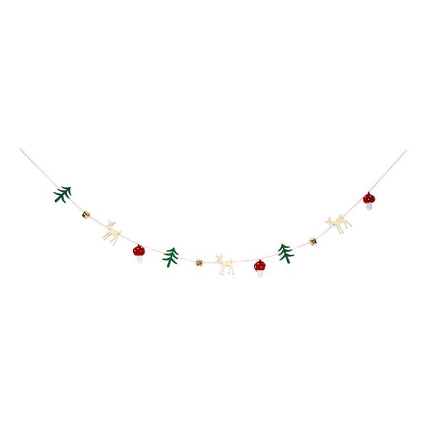 Guirnalda de Navidad - Campana, champiñón en crochet, reno y abeto de madera -product