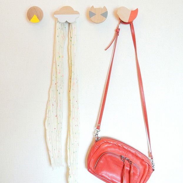 Painted Wood Bird, Cat, Cloud and Circle Coat-Pegs-product
