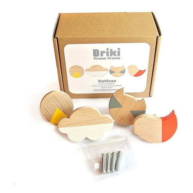 Painted Wood Bird, Cat, Cloud and Circle Coat-Pegs-product