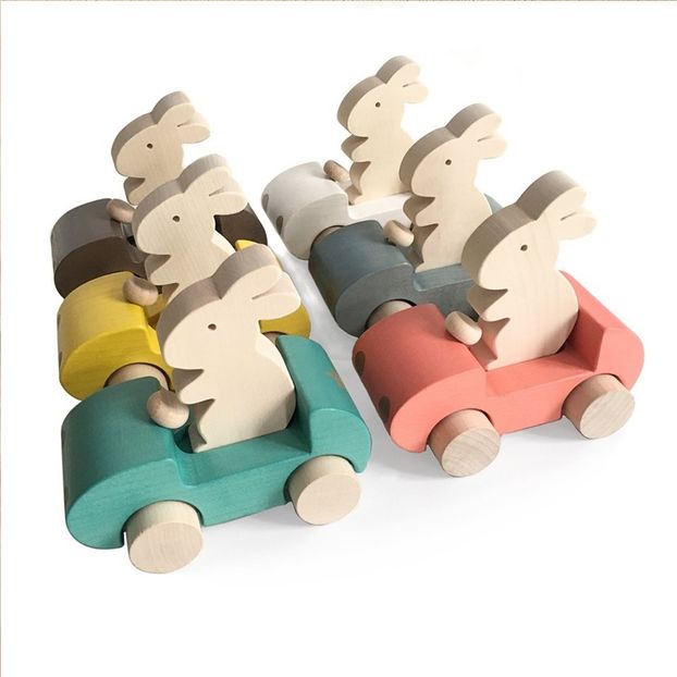 Voiture Lapin à pousser en bois-product