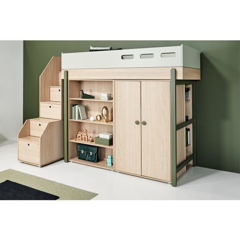 Lit mezzanine escalier rangement Popsicle 90x200 cm-product
