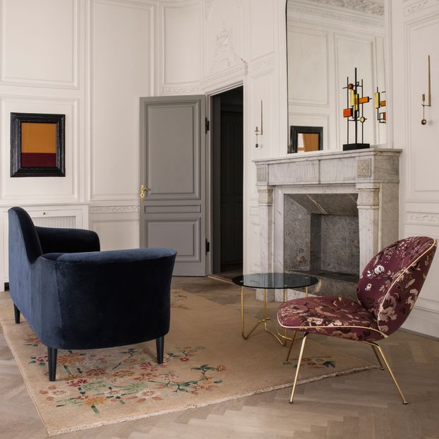 Fauteuil lounge Beetle rembourré base Conic, GamFratesi, 2013, Laiton/Velours-product