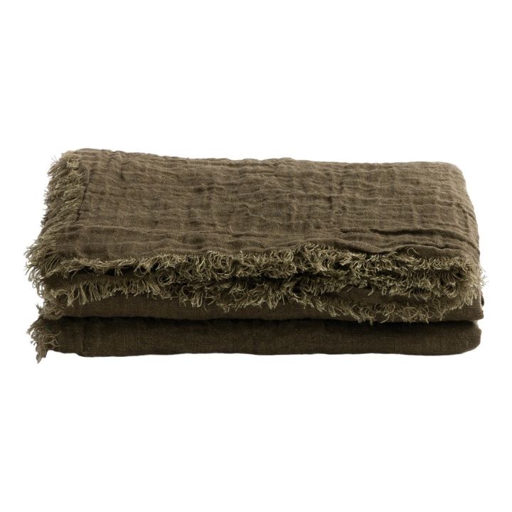 Cortina con flecos de gasa de lino lavado Vice Versa | Verde Kaki- Imagen del producto n°0