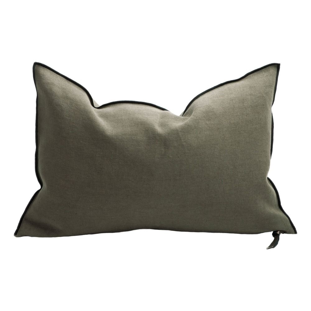Coussin Vice Versa Black Line en lin stone washed | Crocodile- Image produit n°0