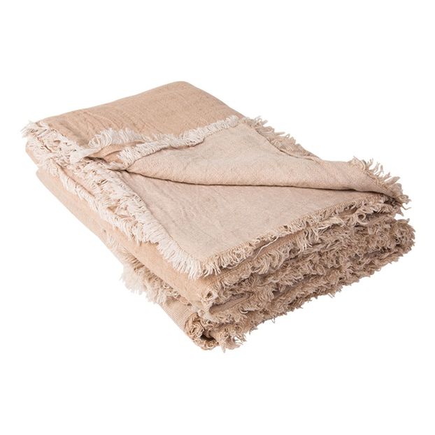 Plaid vice versa frangé en lin lavé froissé -product