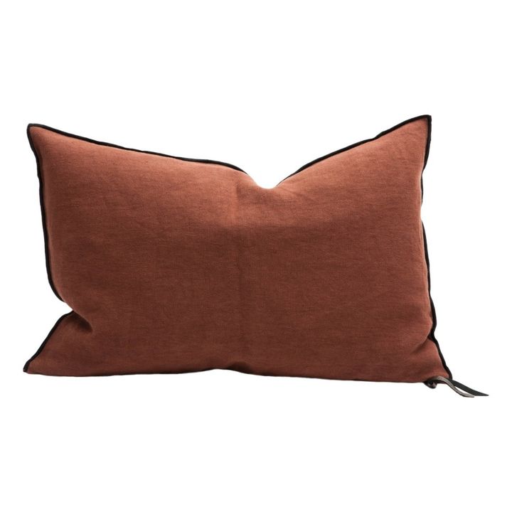 Coussin Vice Versa Black Line en lin stone washed | Argile- Image produit n°0