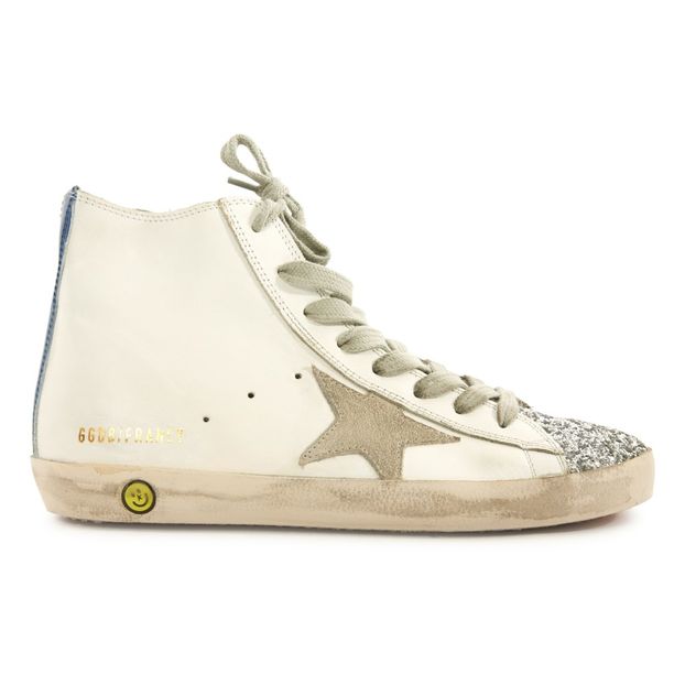 Glitter Toe Lace-Up and Zip Francy Leather High Top Trainers-product