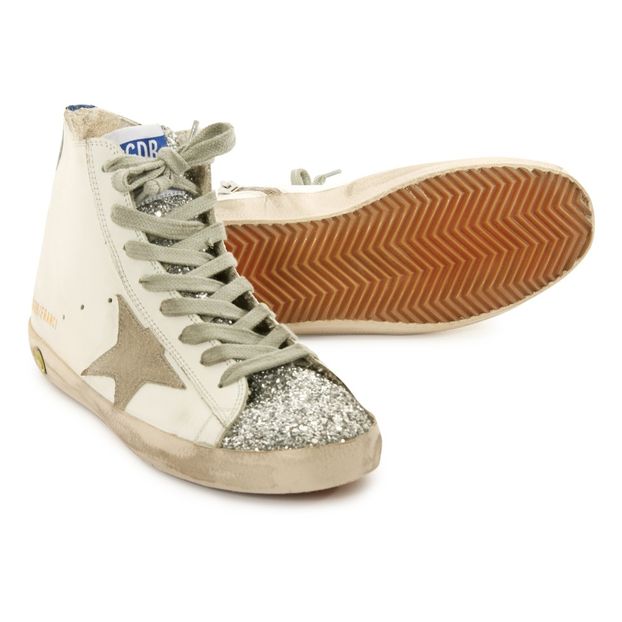 Glitter Toe Lace-Up and Zip Francy Leather High Top Trainers-product