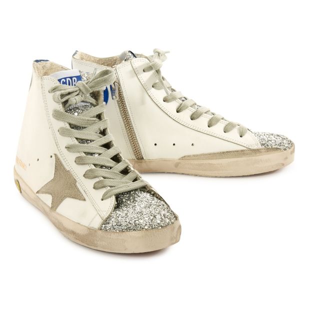 Glitter Toe Lace-Up and Zip Francy Leather High Top Trainers-product