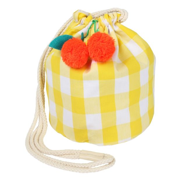 Sac seau en coton Vichy et pompons cerises-product