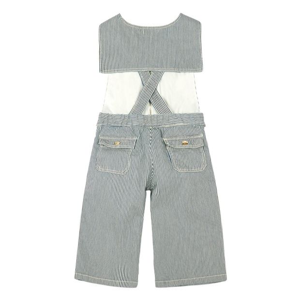 Salopette in denim a righe con collo alla marinara-product