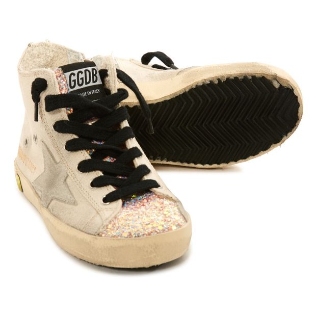 Glitter Toe Lace-Up and Zip Canvas Francy High Top Trainers-product