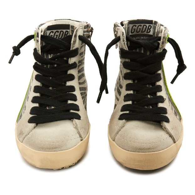 Zapatillas altas Slide de lona de cebra con cordones y cremalleras-product