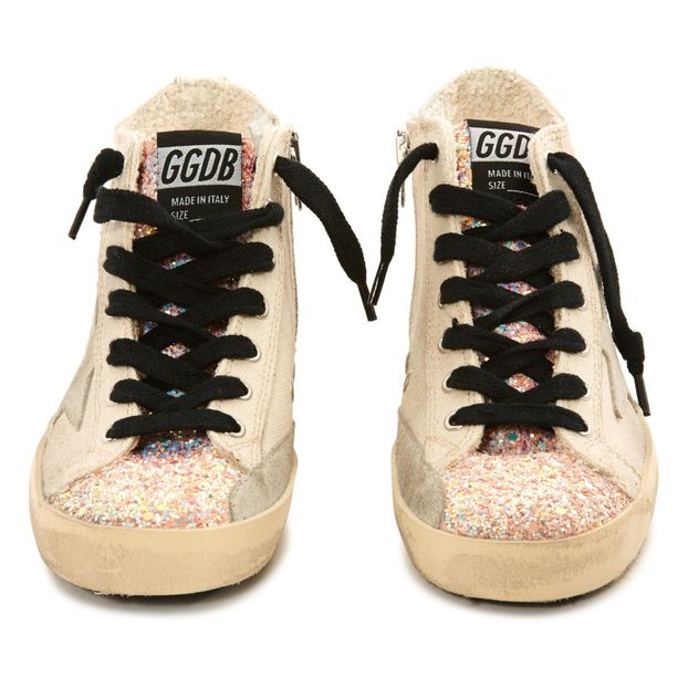 Glitter Toe Lace-Up and Zip Canvas Francy High Top Trainers-product