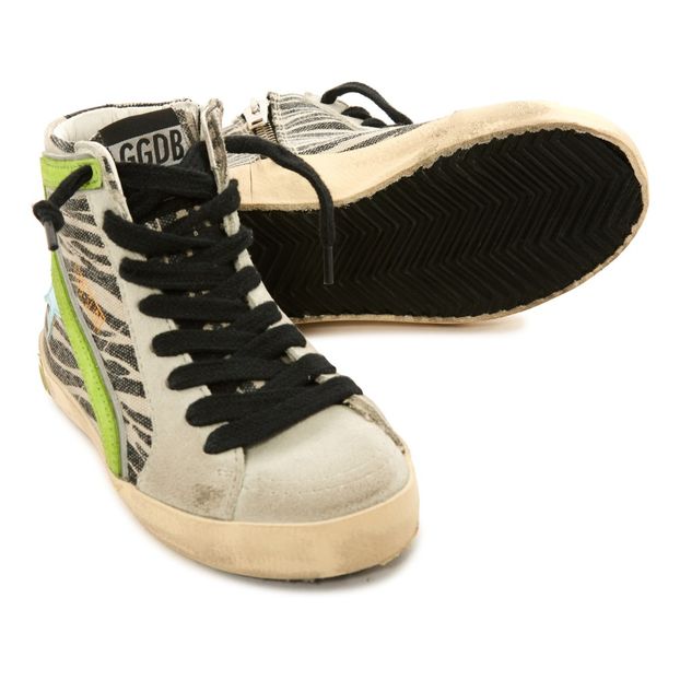 Zapatillas altas Slide de lona de cebra con cordones y cremalleras-product