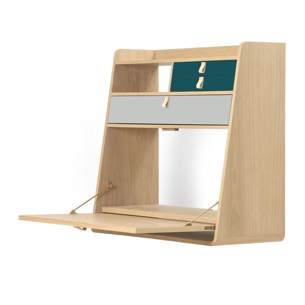 Gaston Wall Mounted Oak Desk - 80cm Florence Watine - Petrol Blue and Light Grey-product