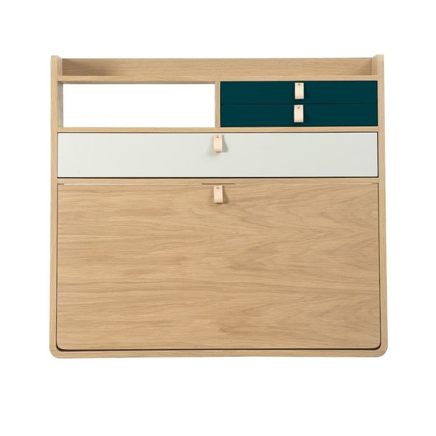 Gaston Wall Mounted Oak Desk - 80cm Florence Watine - Petrol Blue and Light Grey-product