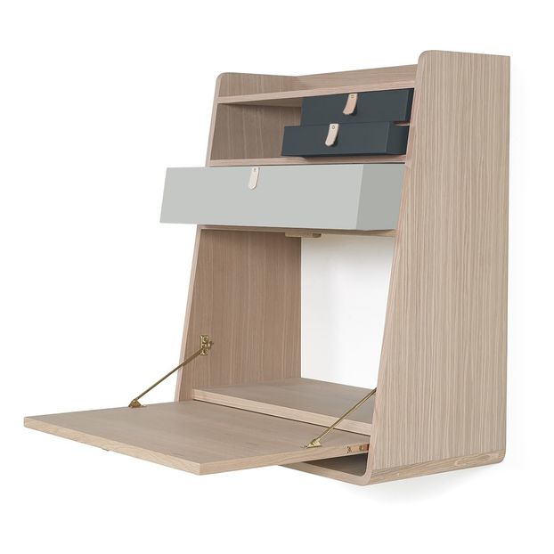 Bureau mural Gaston en chêne 60 cm, Florence Watine - Gris ardoise et gris clair-product