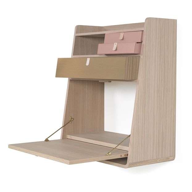Escritorio de pared Gaston de roble 60 cm, Florence Watine - Rosa melocotón y latón pulido-product