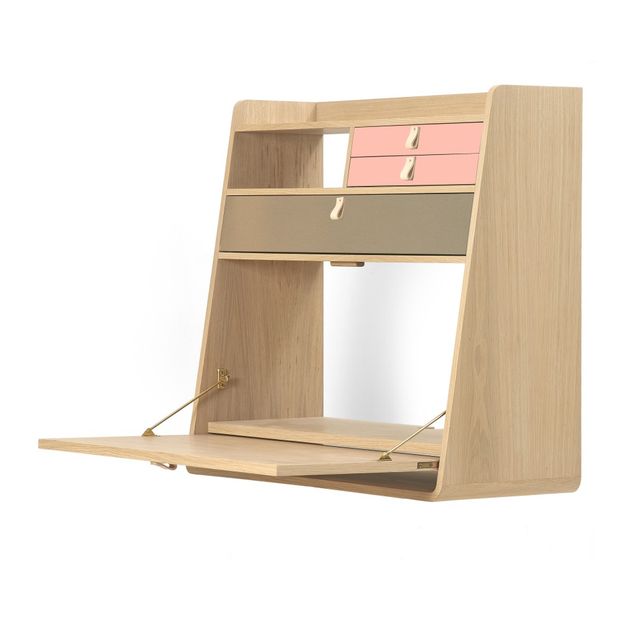 Bureau mural Gaston en chêne 80 cm, Florence Watine - Rose abricot et laiton brossé-product