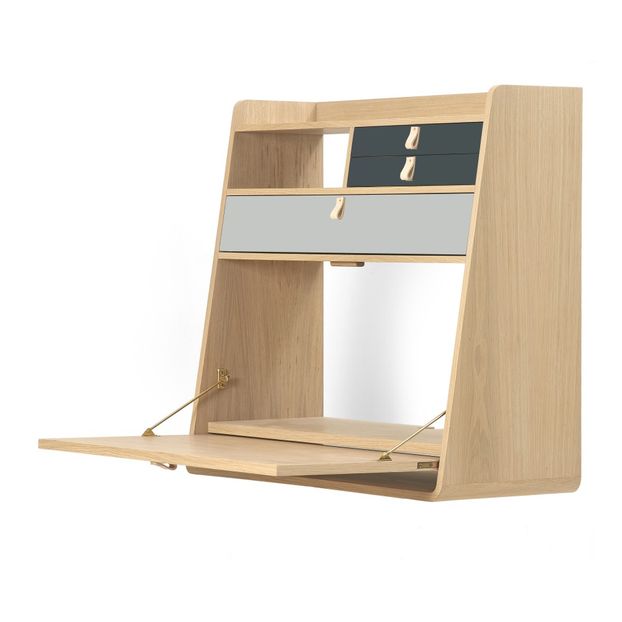 Bureau mural Gaston en chêne 80 cm, Florence Watine - Gris ardoise et gris clair-product