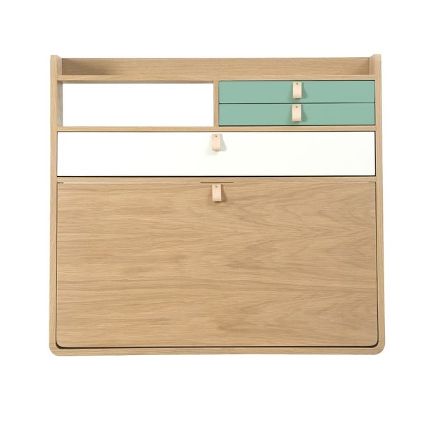 Secreter Gaston de roble 80 cm, Florence Watine - Verde celadón y blanco-product