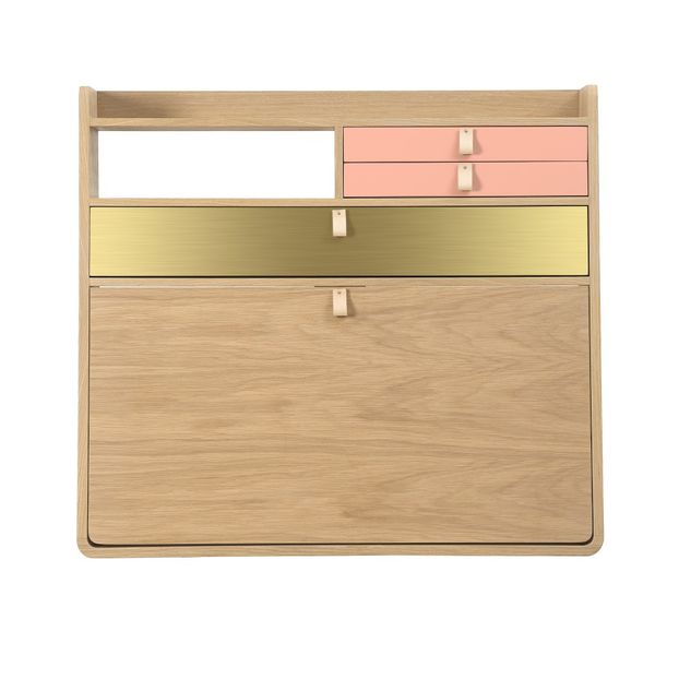 Bureau mural Gaston en chêne 80 cm, Florence Watine - Rose abricot et laiton brossé-product