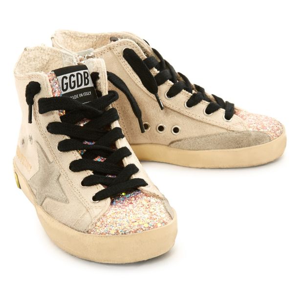 Glitter Toe Lace-Up and Zip Canvas Francy High Top Trainers-product