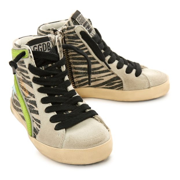 Zapatillas altas Slide de lona de cebra con cordones y cremalleras-product