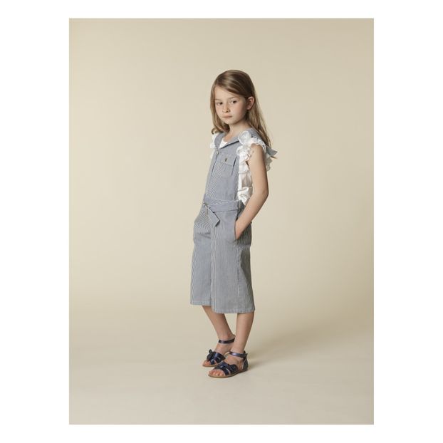 Salopette in denim a righe con collo alla marinara-product