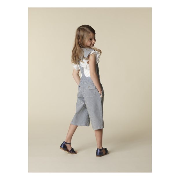 Salopette in denim a righe con collo alla marinara-product