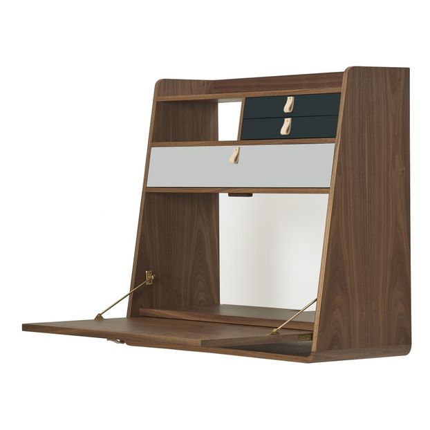 Bureau mural Gaston en noyer 80 cm, Florence Watine - Gris ardoise et gris clair-product