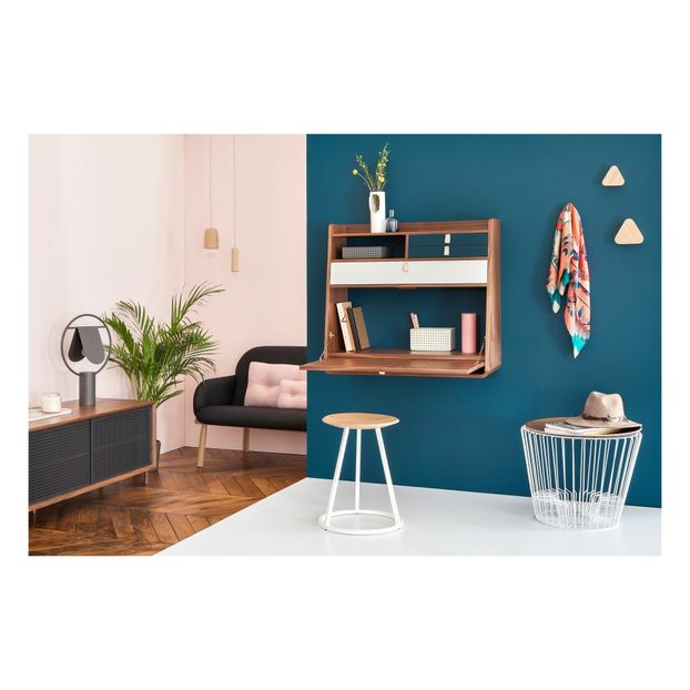 Bureau mural Gaston en noyer 80 cm, Florence Watine - Gris ardoise et gris clair-product